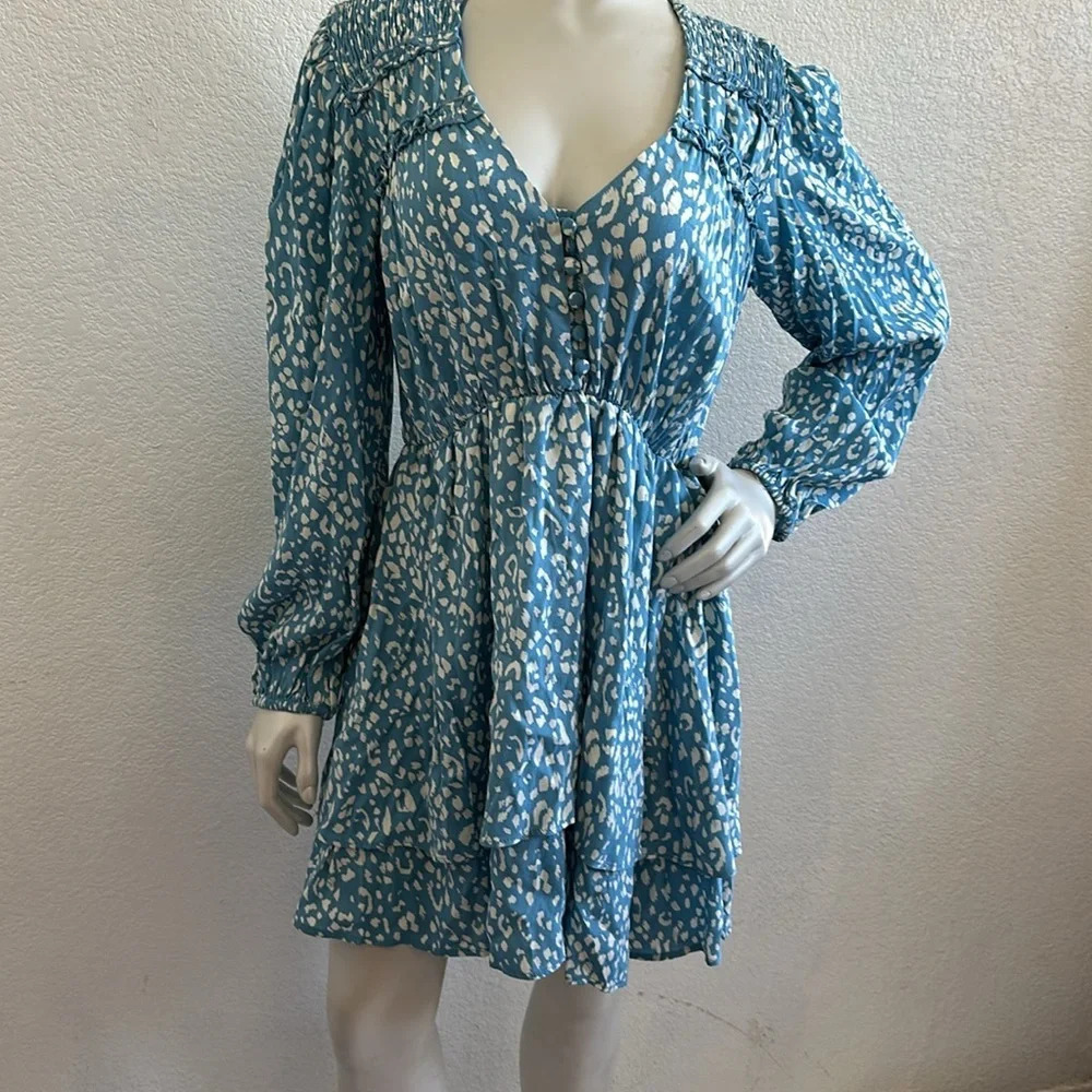NWOT ZARA Animal Print Long Sleeve Mini Dress Blue White Sz M - Picture 5 of 9